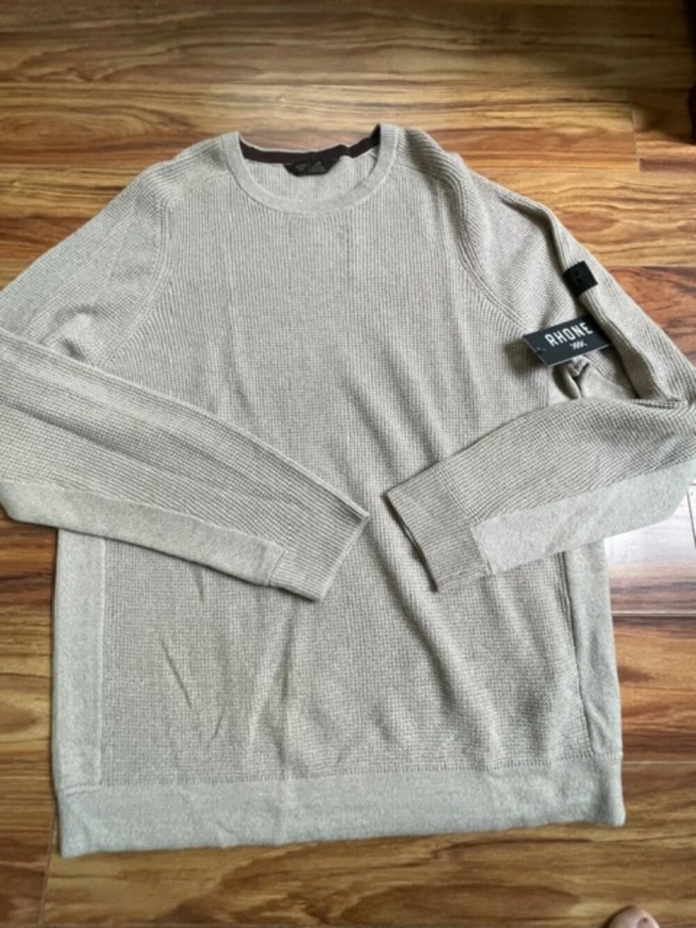 Rhone Men's Lined Crew Neck Long Sleeve Sweater, Beige, Large Size